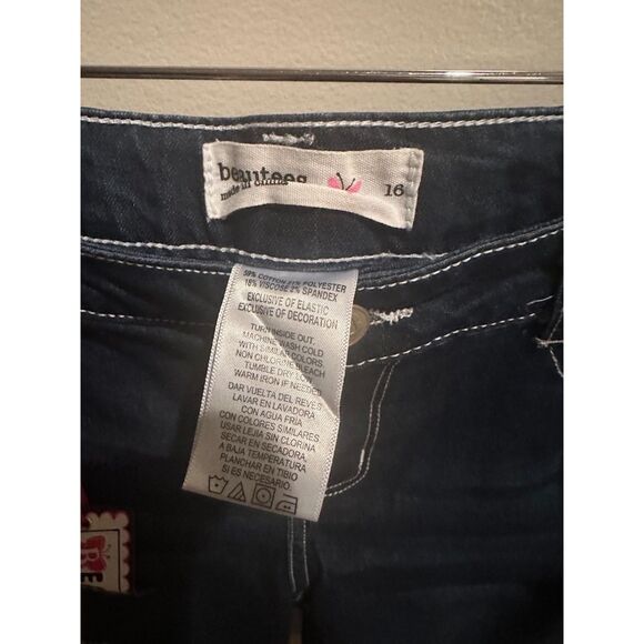 NWT beautees Girls Butterfly Stitch Washed Distress Blue Jean Short Size 16 - Picture 6 of 7